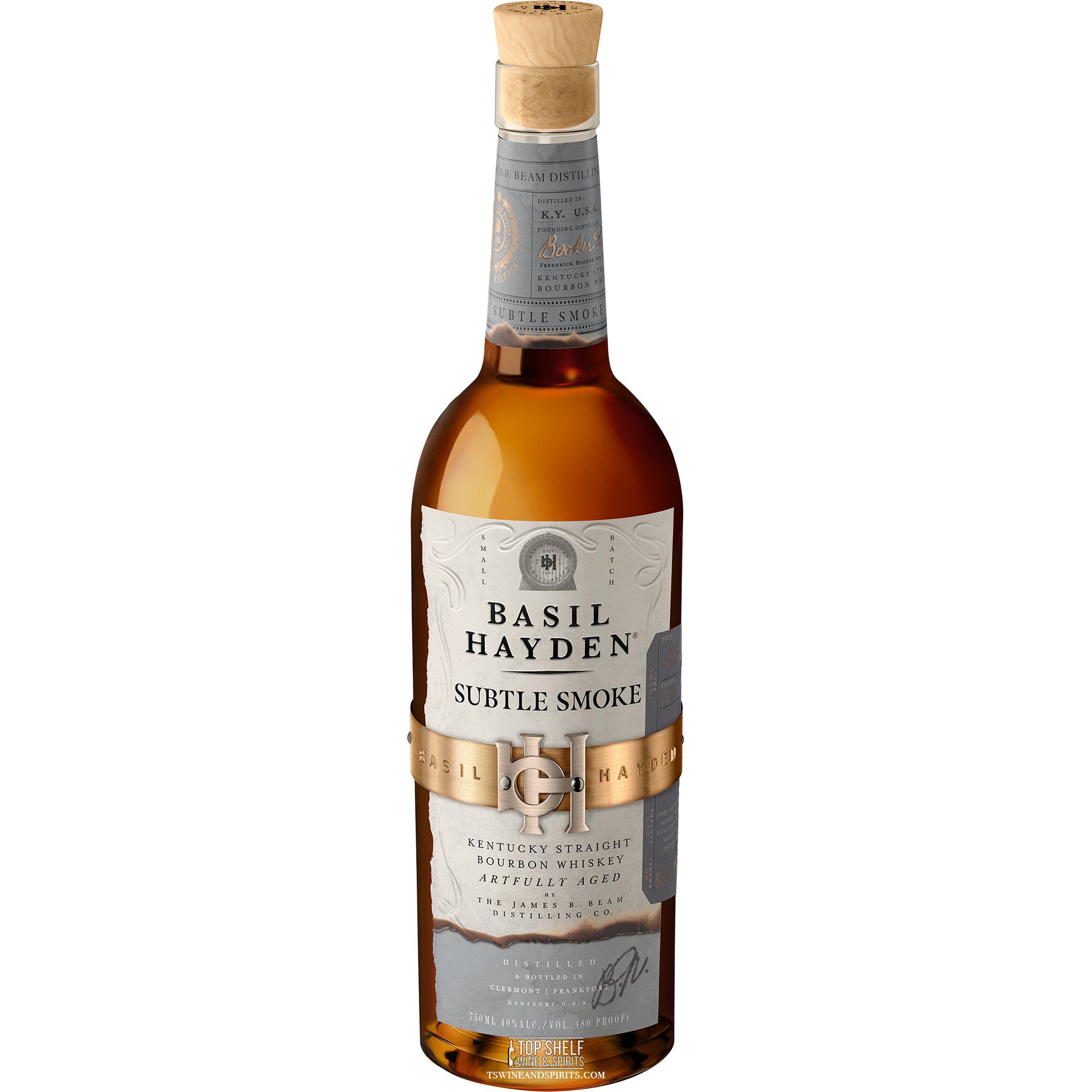 Basil Hayden Subtle Smoke bourbon whiskey bottle showcasing a refined hint of smokiness and premium craftsmanship.