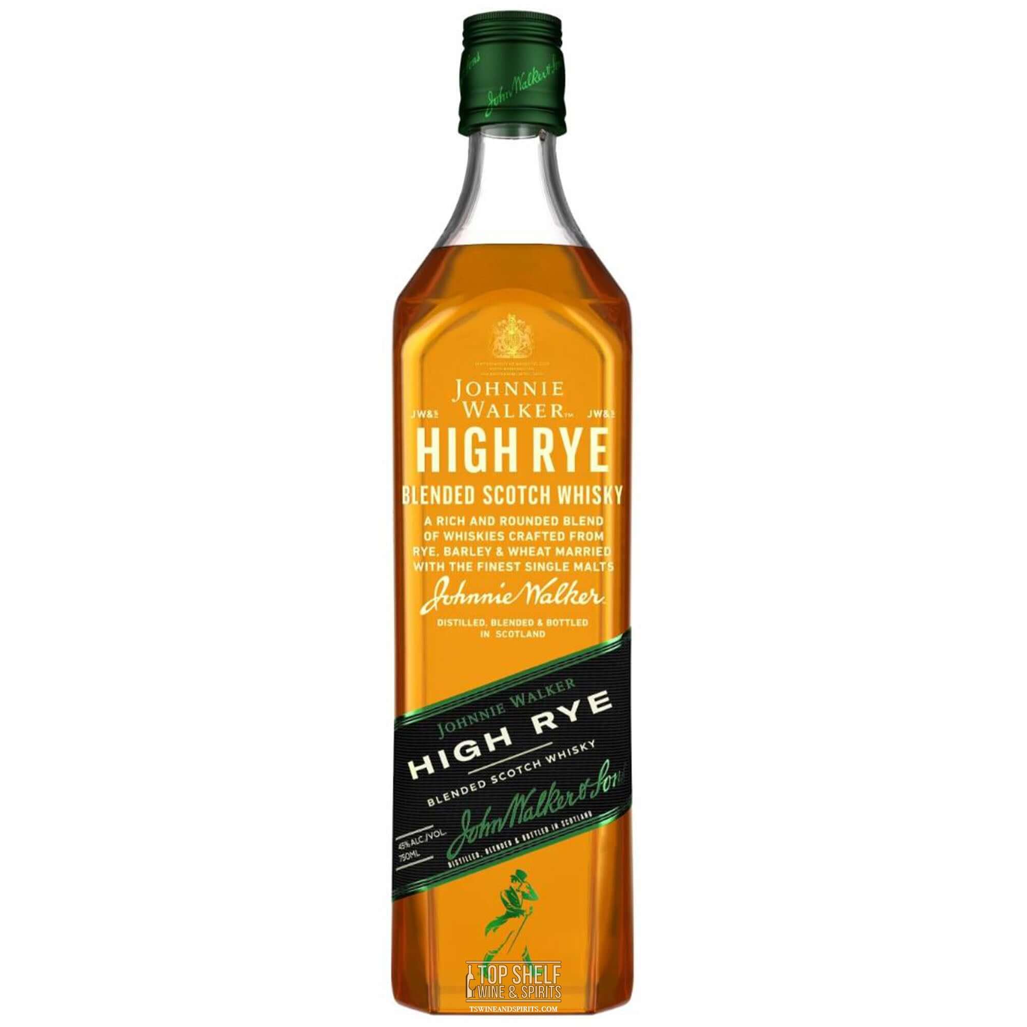 Johnnie Walker High Rye Blended Scotch Whisky bottle featuring bold flavors with 60% rye and aged in American oak barrels.