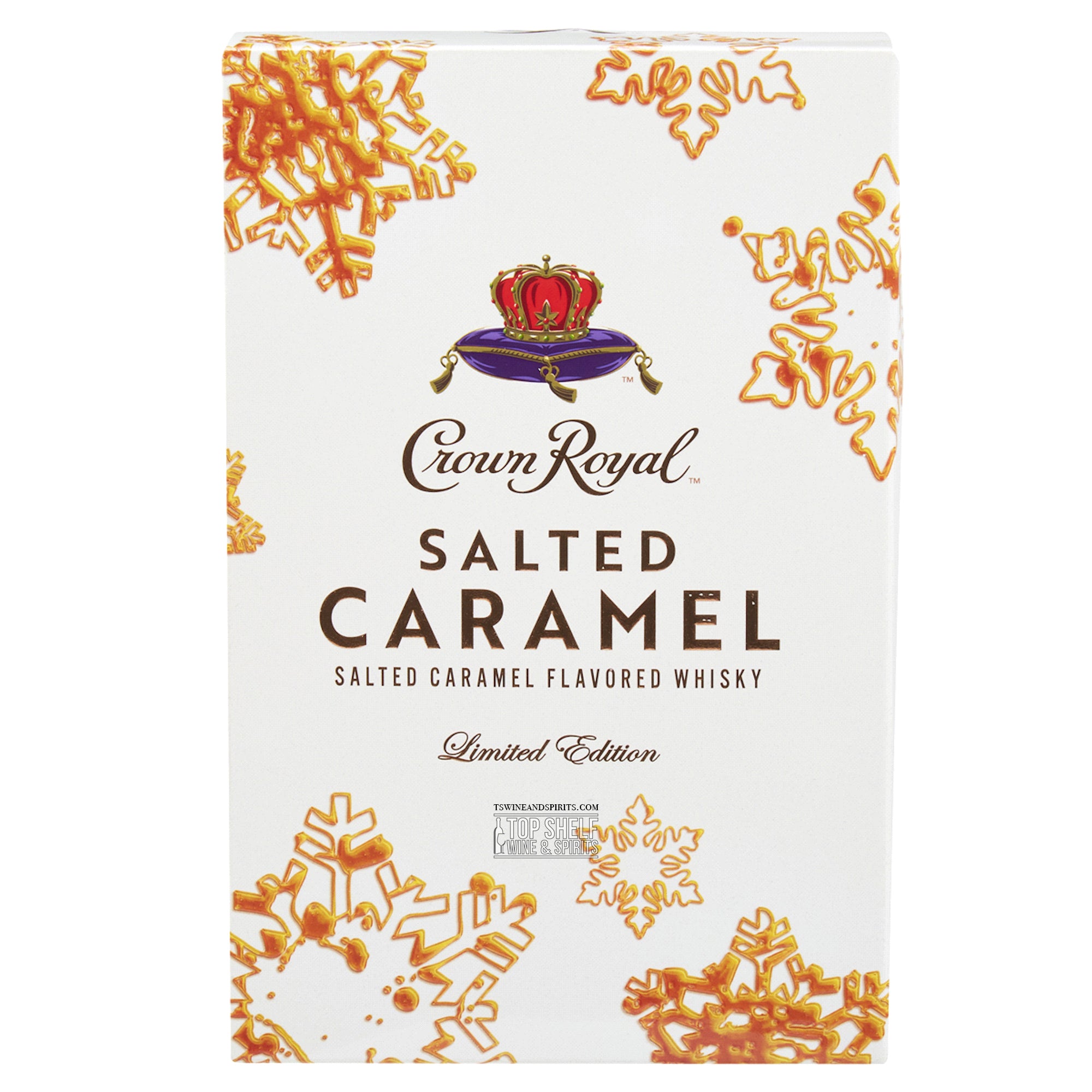 Crown Royal Salted Caramel Flavored Whisky limited edition packaging featuring festive designs.