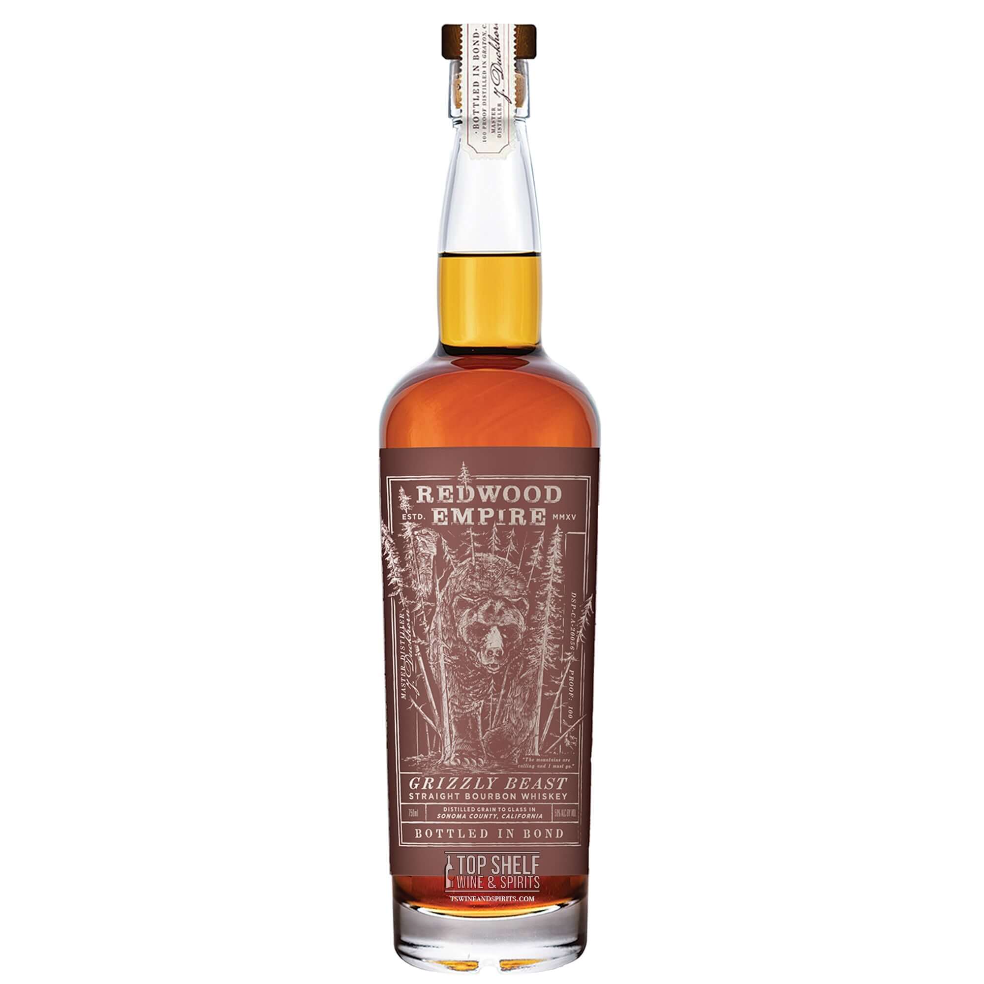 Redwood Empire Grizzly Beast Bottled in Bond Bourbon 5 Year Batch 2, showcasing craftsmanship and unique distillation.