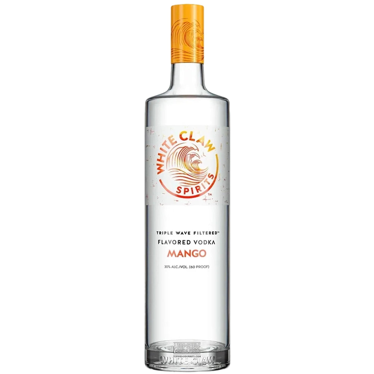 White Claw Mango Vodka bottle, Triple Wave Filtered™, 30% ABV, refreshing fruit flavor, premium flavored vodka.