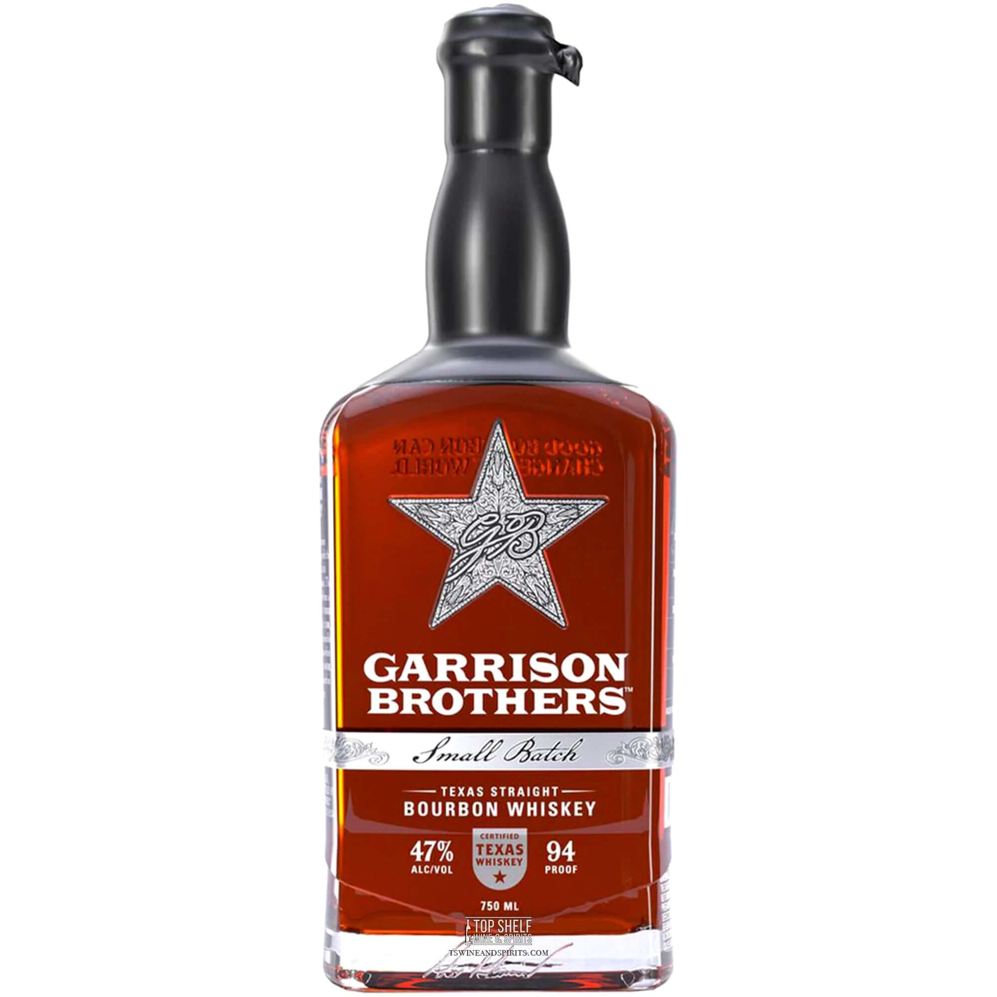 Garrison Brothers Small Batch Texas Straight Bourbon Whiskey bottle featuring amber-crimson color and distinctive label.