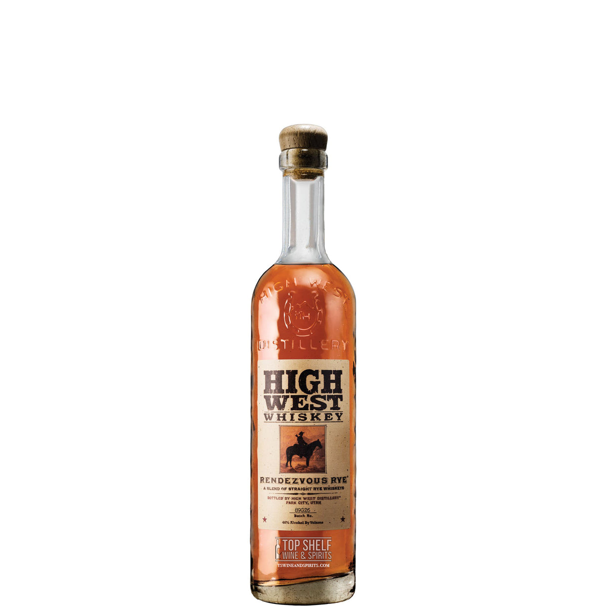 High West Rendezvous Rye Whiskey 375ml bottle featuring a unique label and cork top.