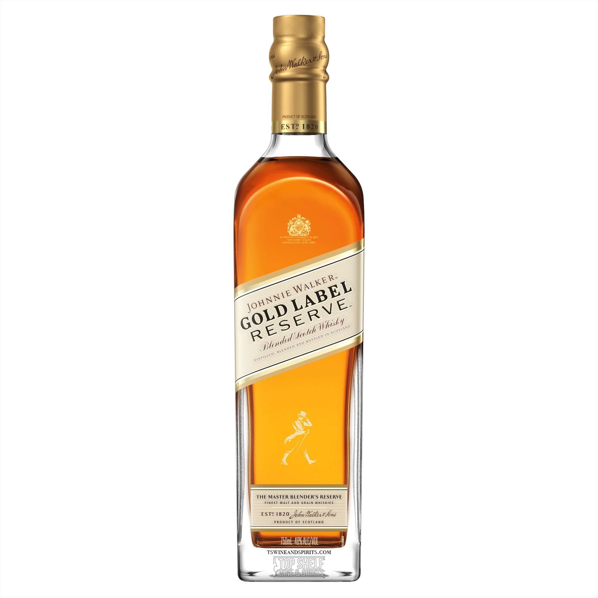Johnnie Walker Gold Label Reserve whisky bottle with luxurious amber color and elegant design.