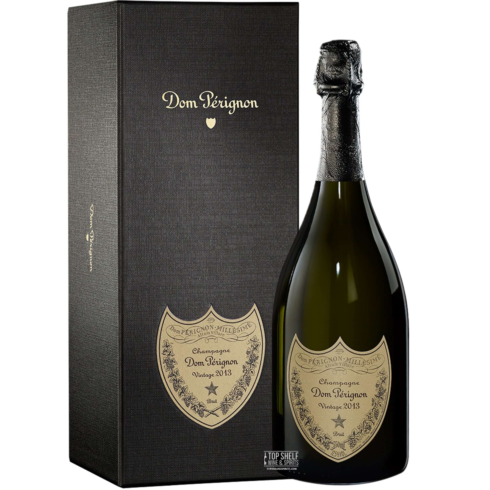 Dom Pérignon 2013 Brut Champagne bottle and box, showcasing vintage elegance and exceptional quality.