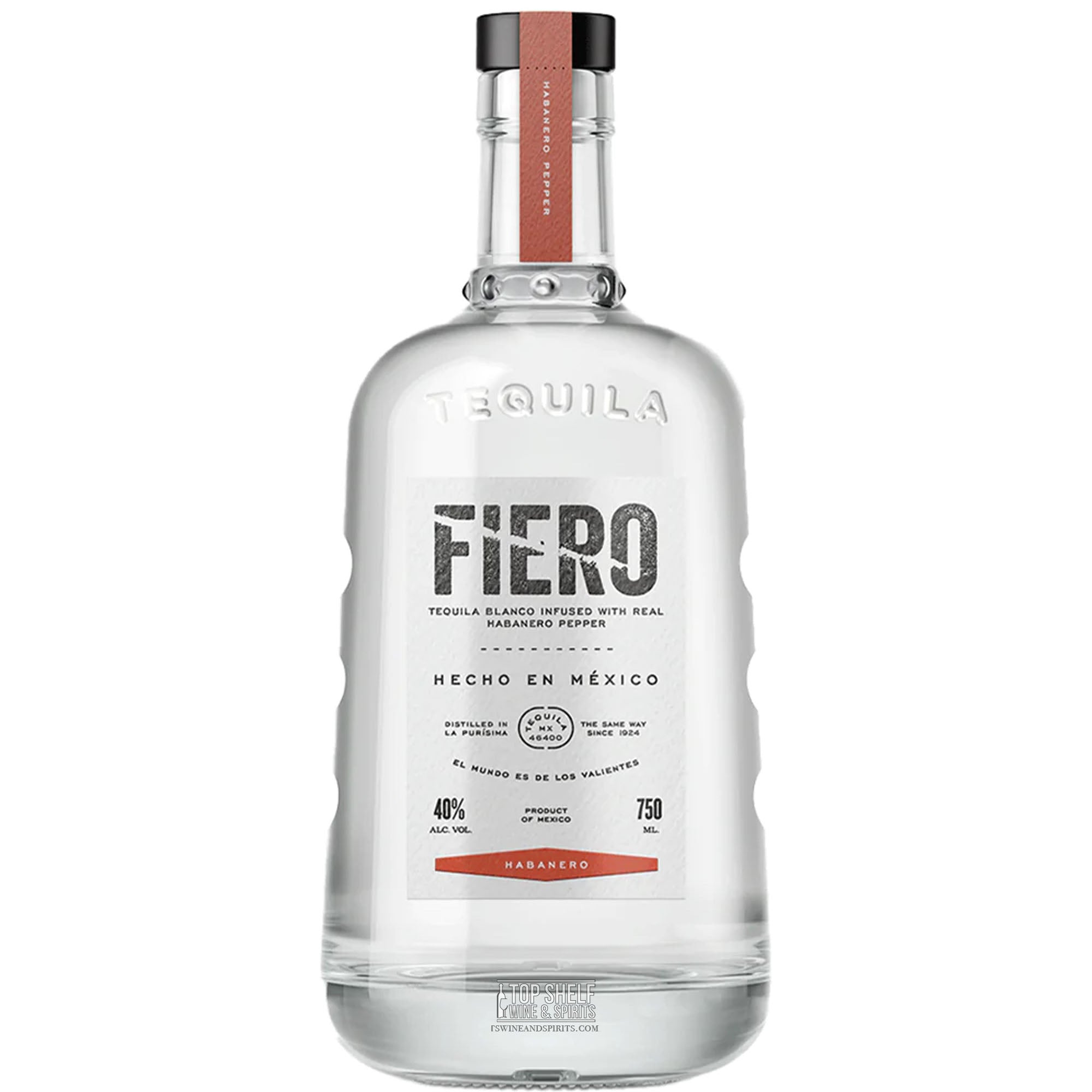 Fiero Habanero Tequila bottle with habanero pepper infusion, crafted in Mexico for bold flavor.
