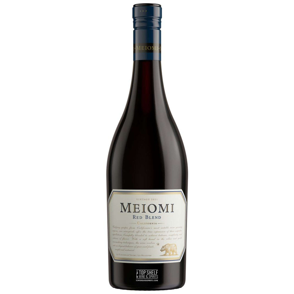 Meiomi Red Blend wine bottle showcasing rich color and elegant label, perfect for wine enthusiasts.