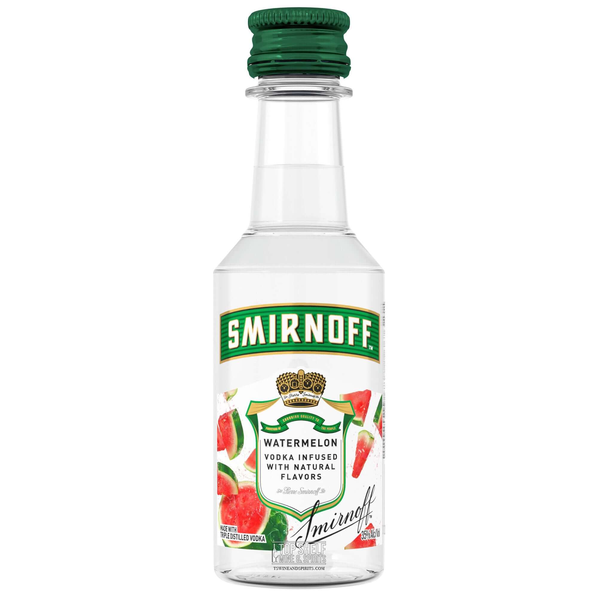 Smirnoff Watermelon Vodka 50ml bottle, infused with natural flavors for refreshing mixed drinks.