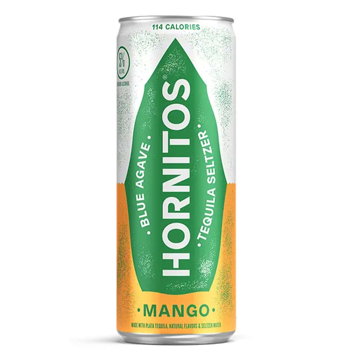 Hornitos Mango Tequila Seltzer can featuring vibrant colors, bold flavors, and refreshing mango aroma.