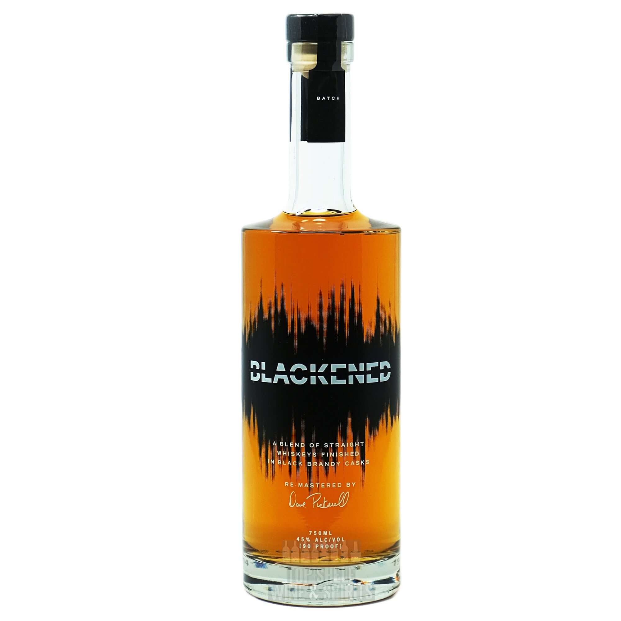 Bottle of Blackened American Whiskey, a collaboration with Metallica, finished in black brandy casks.