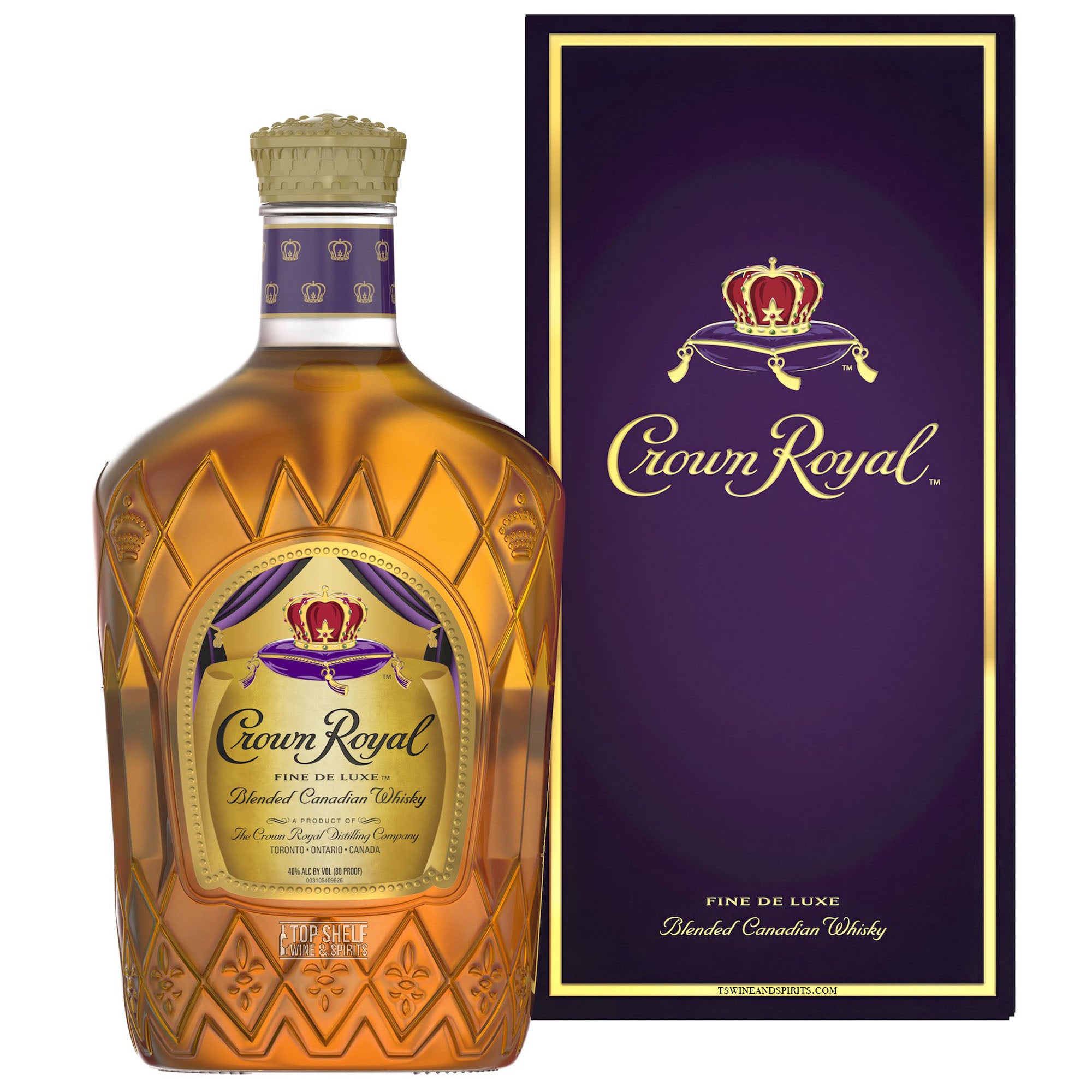 Crown Royal Canadian Whisky 1.75L bottle with elegant packaging, showcasing smooth and creamy vanilla flavor.