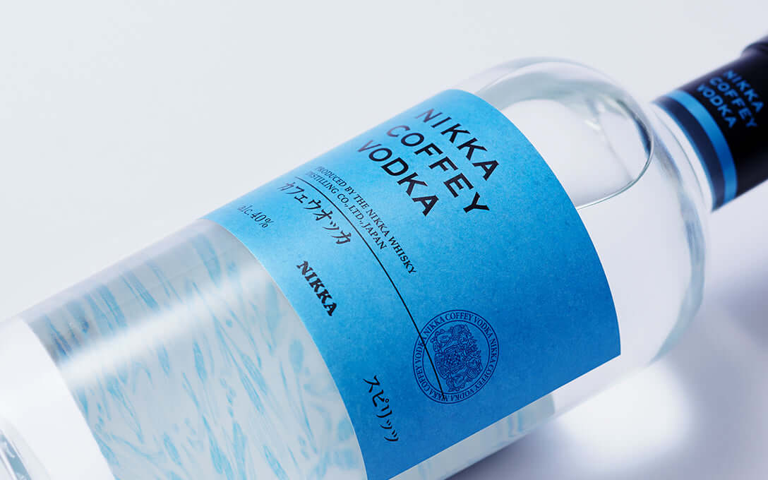 Nikka Coffey Vodka bottle showcasing its smooth texture and blue label design.