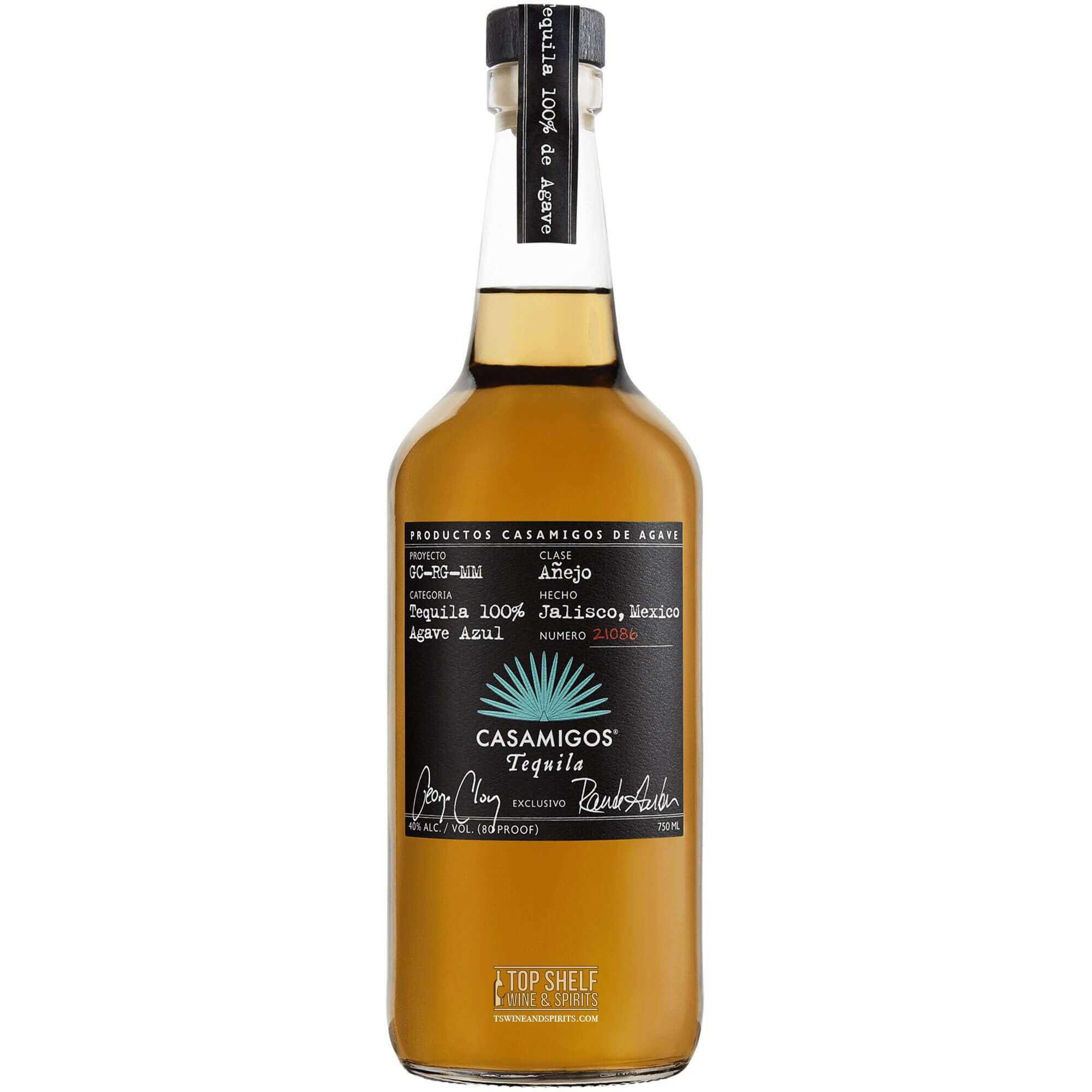 Casamigos Añejo Tequila bottle, aged for 14 months with notes of caramel, vanilla, and subtle spice.