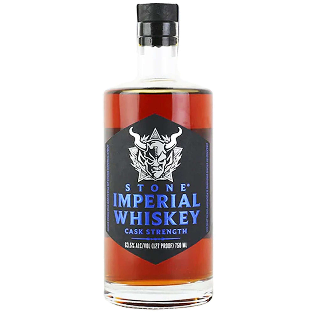 Stone Imperial Whiskey bottle, aged 30 months, features rich chocolate, coffee, and caramel notes, 63.5% ABV.