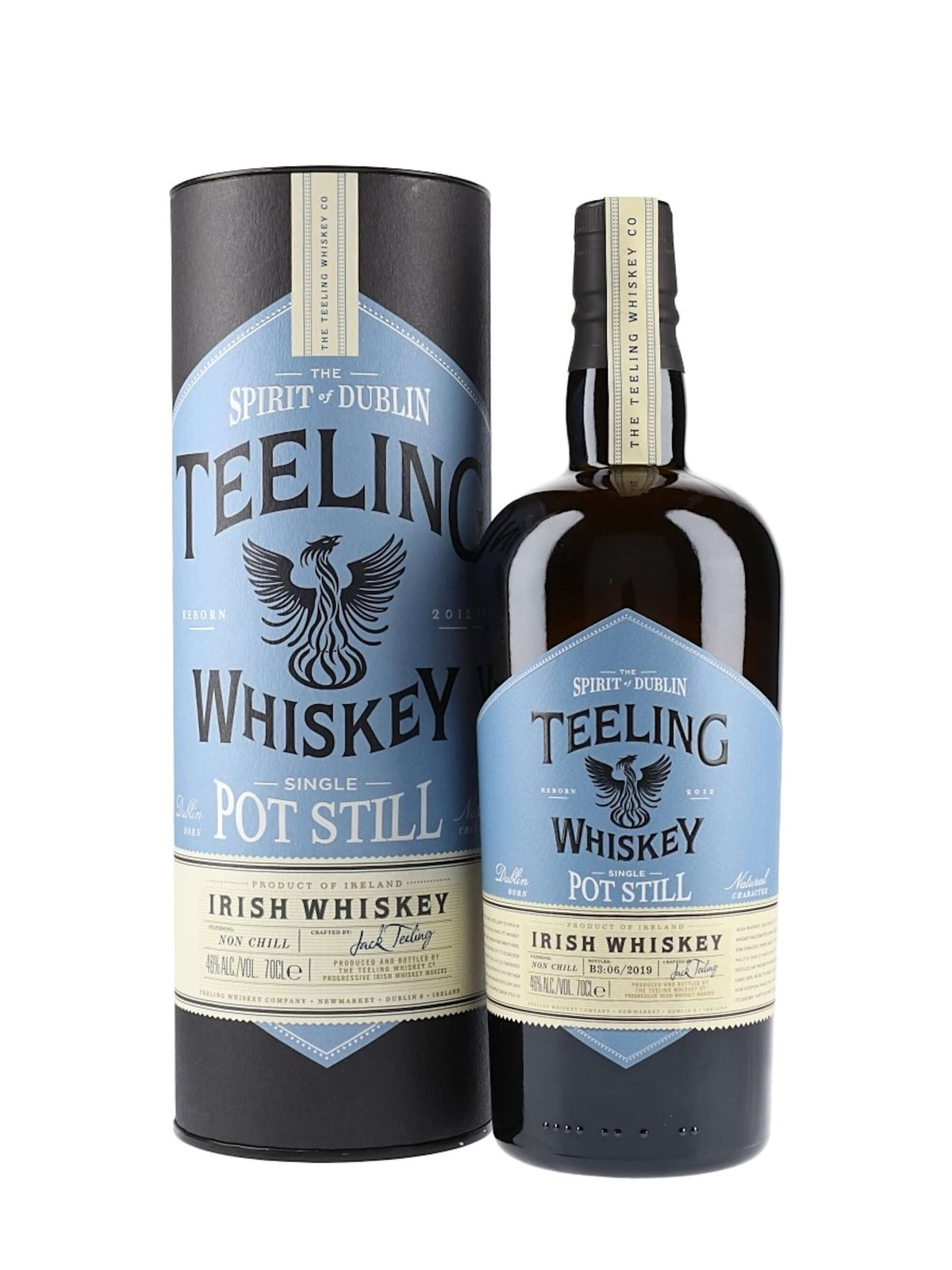 Teeling Single Pot Still Irish Whiskey bottle with packaging showcasing its unique Irish style.