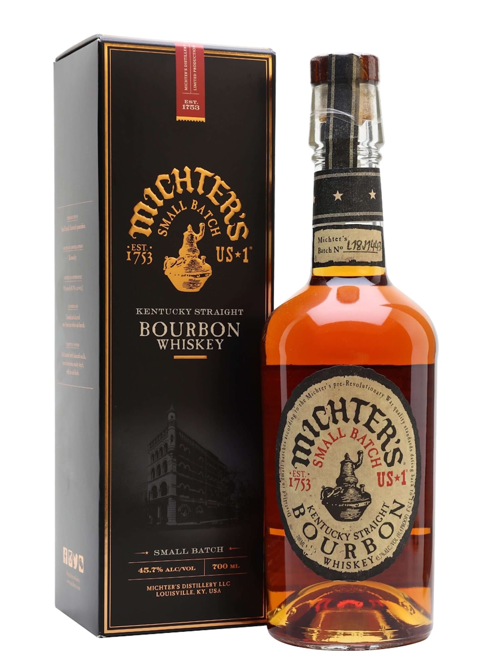 Michter's Small Batch Bourbon whiskey bottle with elegant packaging, showcasing premium Kentucky craftsmanship and quality.