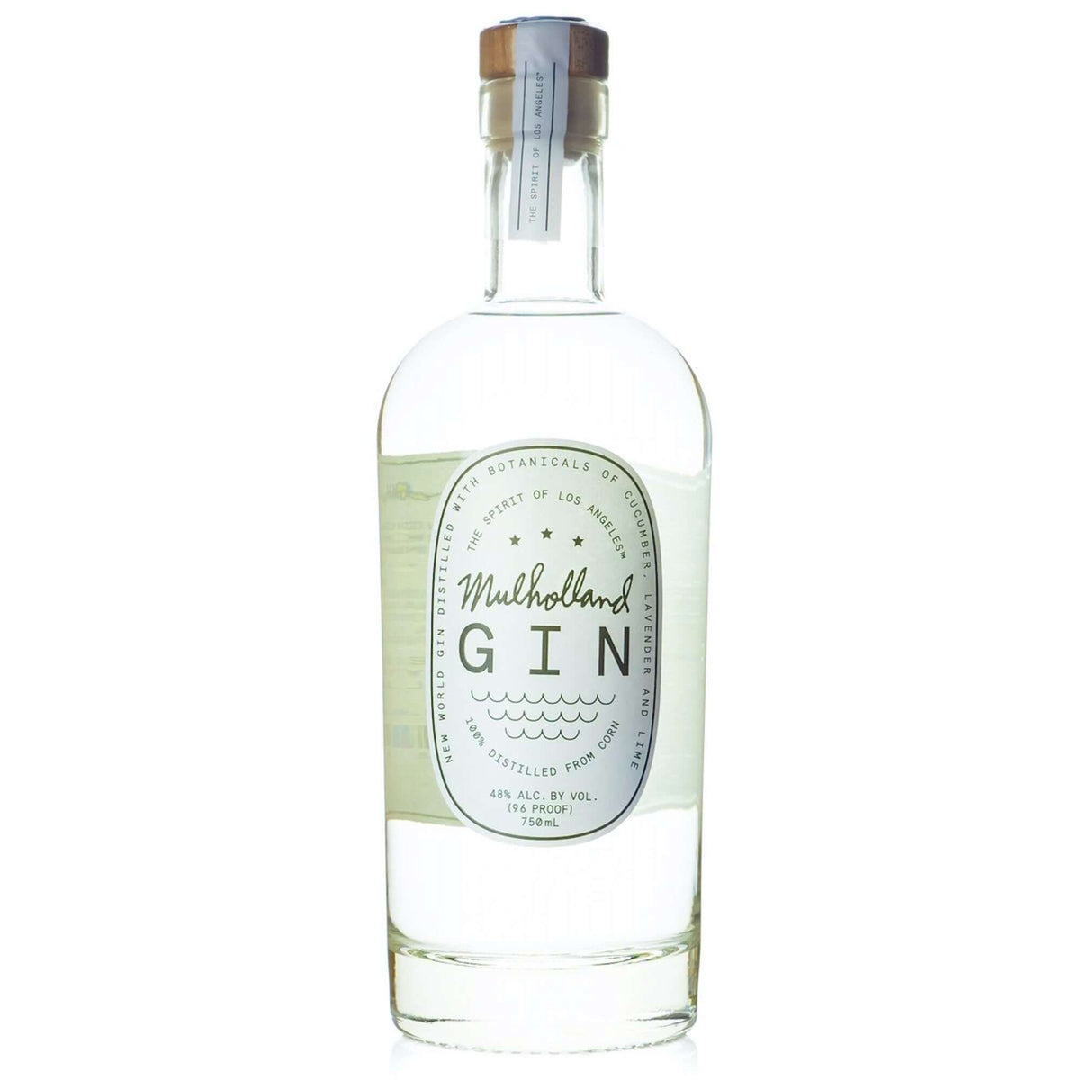 Mulholland Gin bottle showcasing premium botanicals and unique flavor blend of lavender, cucumber, and lime.