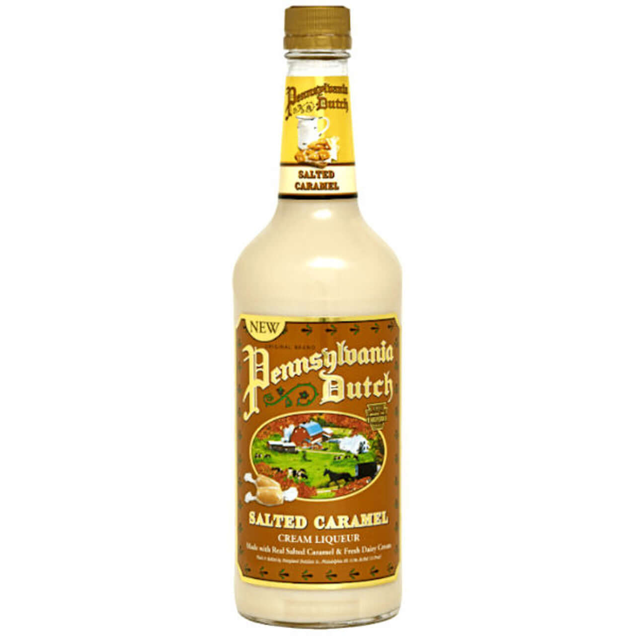 Pennsylvania Dutch Salted Caramel cream liqueur bottle featuring rich, creamy texture with sweet and salty flavor profile.