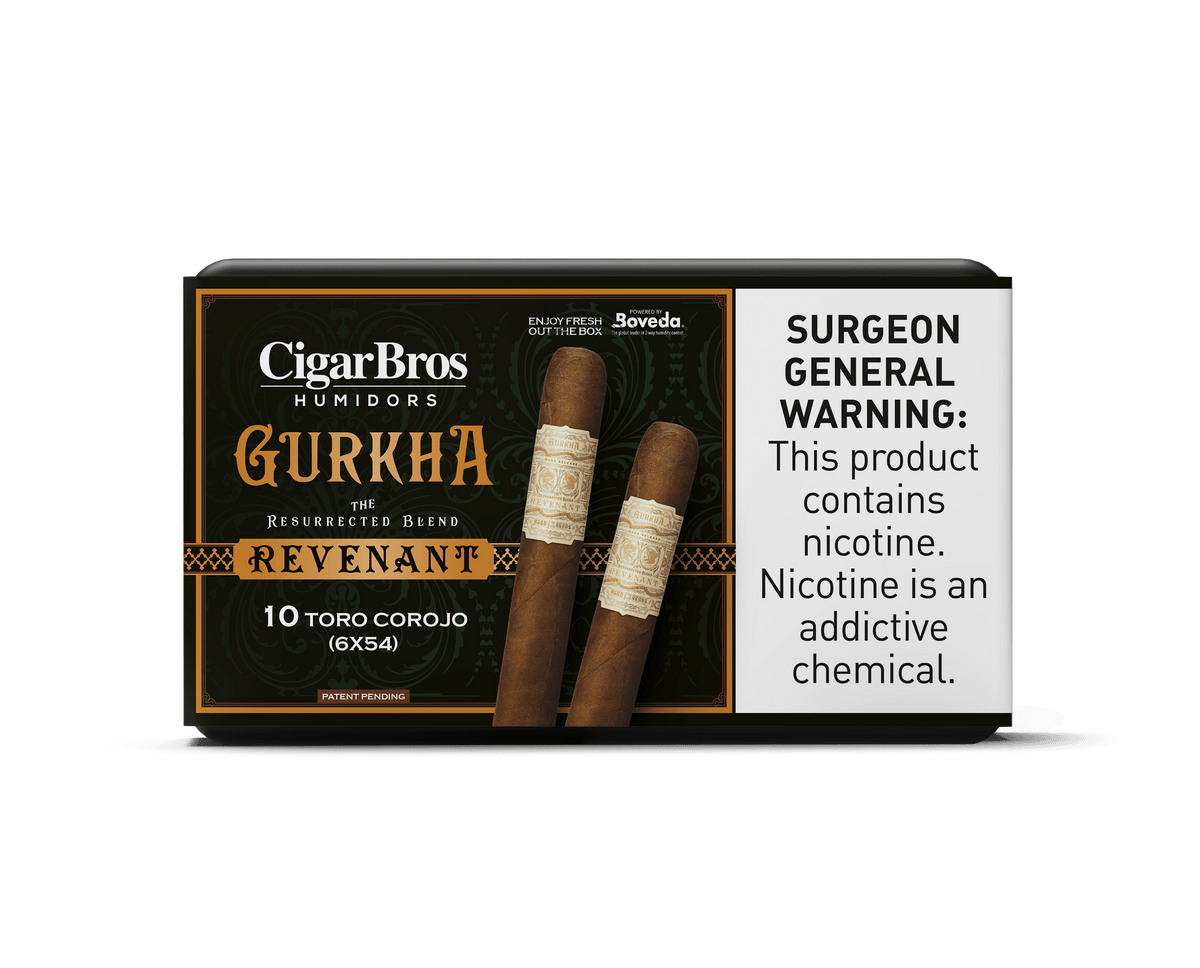 Gurkha Revenant Toro Corojo cigars in a premium box by CigarBros, featuring luxury and rich flavor profiles.