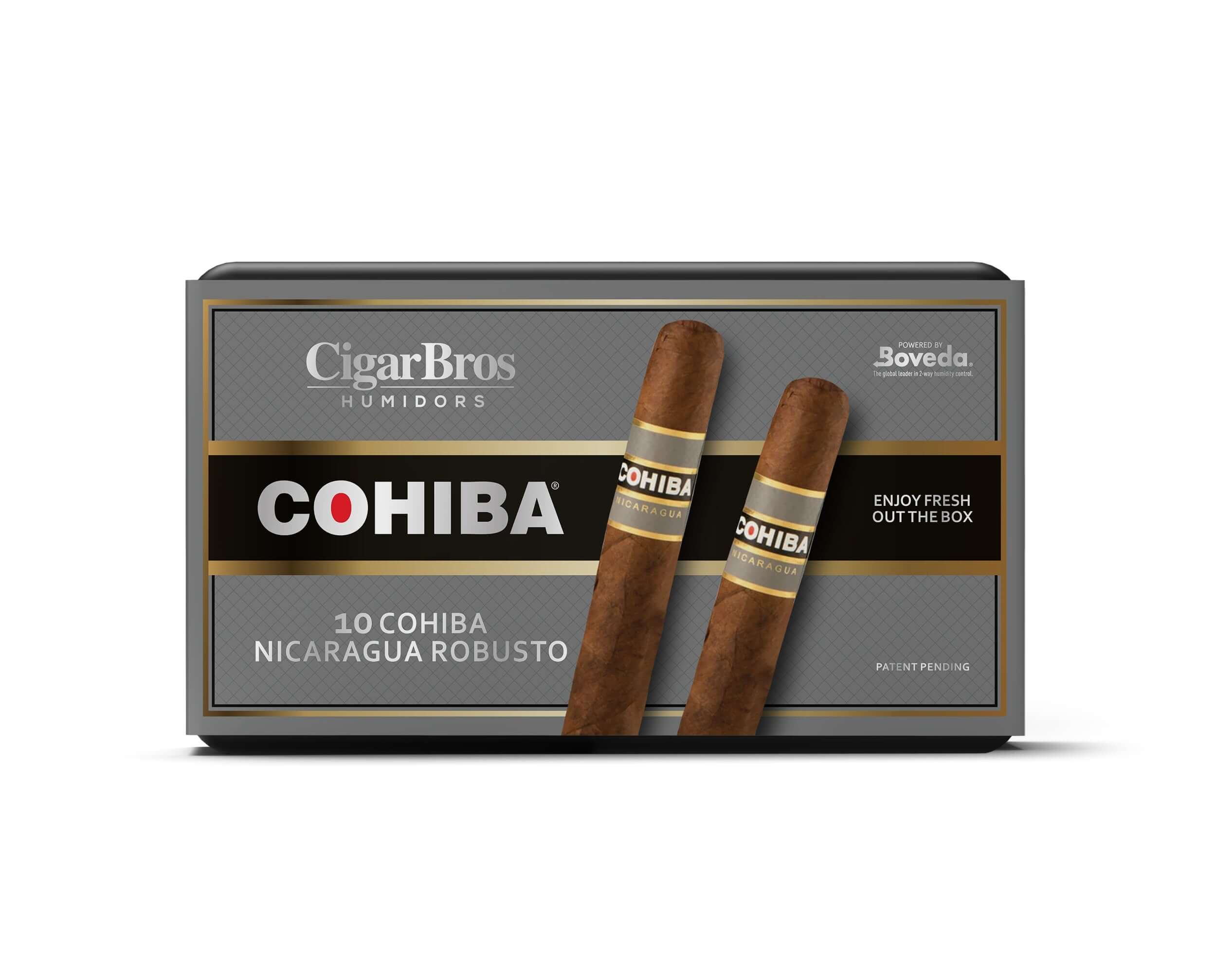 Cohiba Nicaragua Robusto cigars from CigarBros, packaged in a stylish humidor box.
