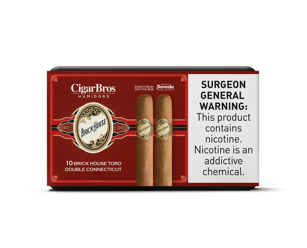 Brick House Toro cigars by CigarBros, featuring a premium Double Connecticut blend in elegant packaging.