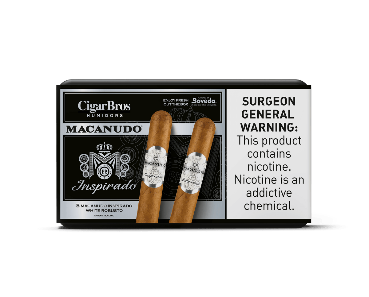 Macanudo Inspirado White cigars by CigarBros showcasing rich flavor in a premium humidor packaging.