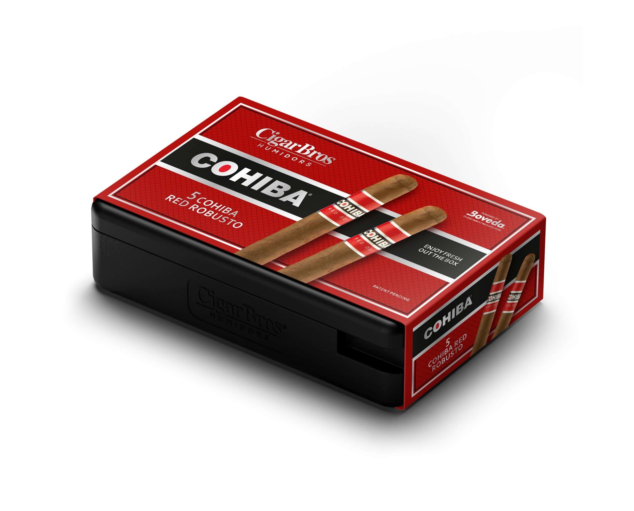 Cohiba Red Robusto cigars in CigarBros box, known for bold flavor and smooth smoking experience.
