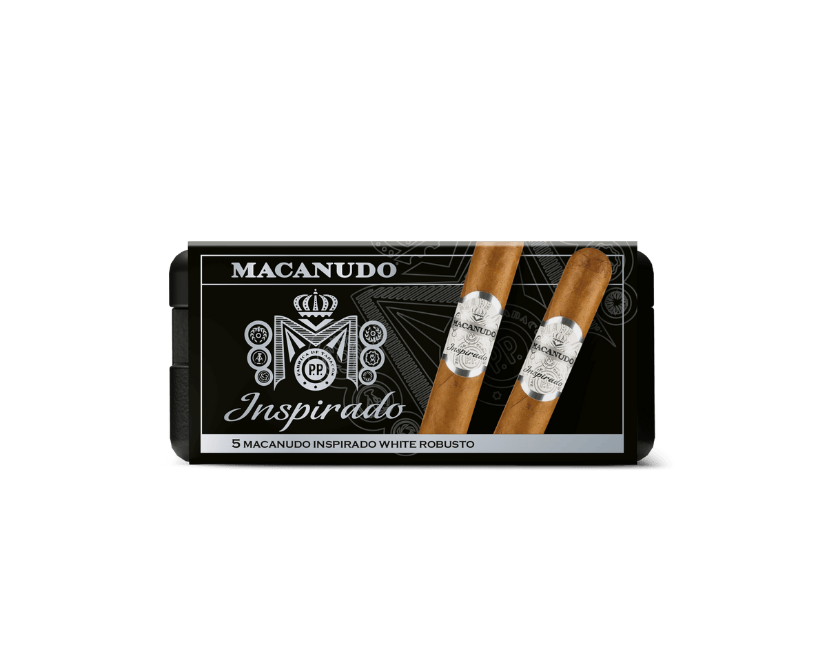 Macanudo Inspirado White Robusto cigars pack showcasing expert blending and premium quality.