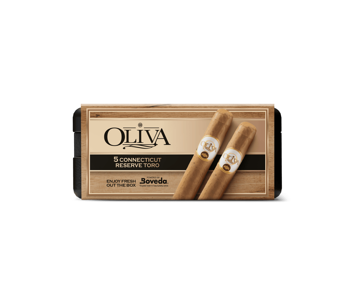 Oliva Connecticut Reserve Toro box featuring handcrafted cigars with a smooth, mellow flavor profile.