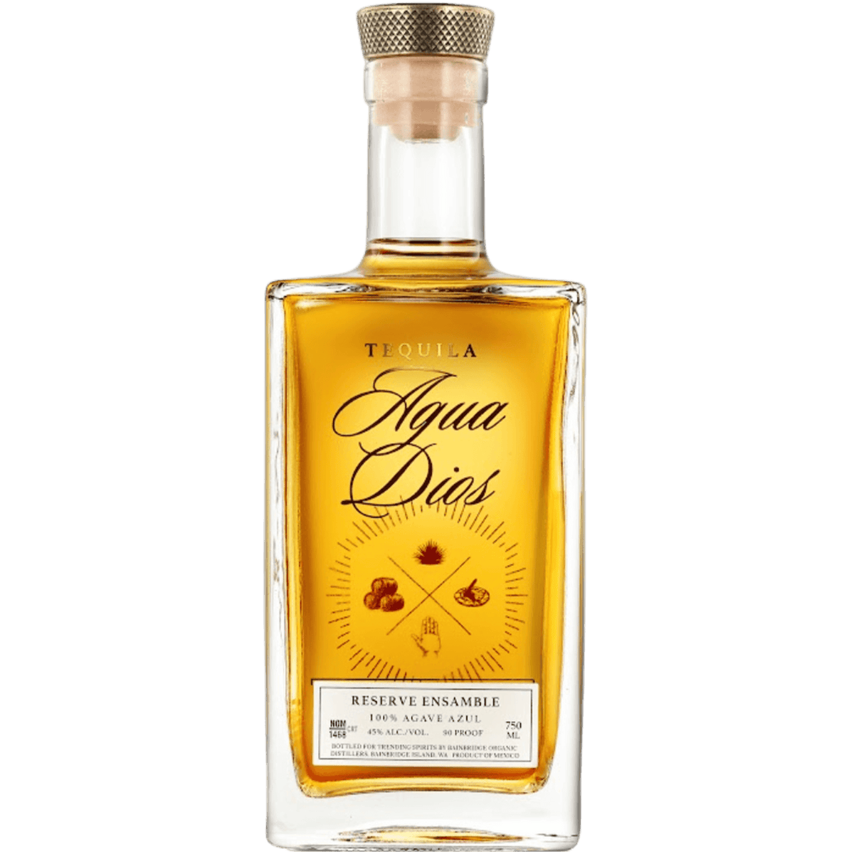 AguaDios 15 Year Reserve Ensemble Tequila bottle showcasing artisanal craftsmanship and premium ingredients.