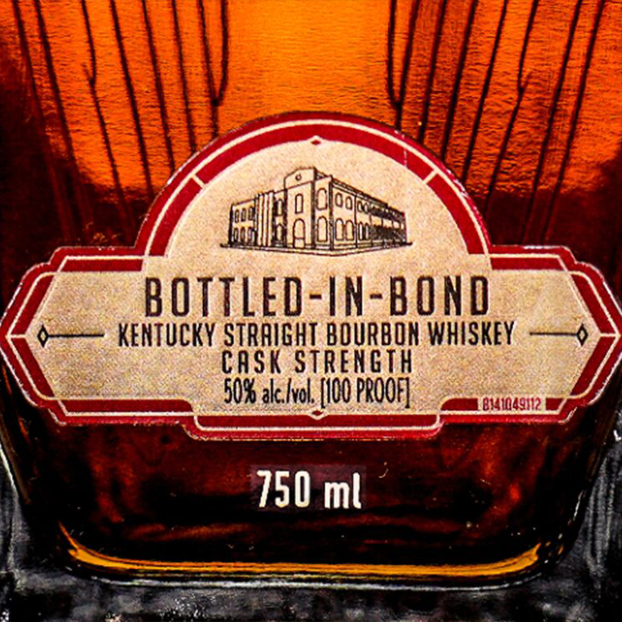 Angel’s Envy Cask Strength label showing Bottled-in-Bond details for Kentucky Straight Bourbon Whiskey.