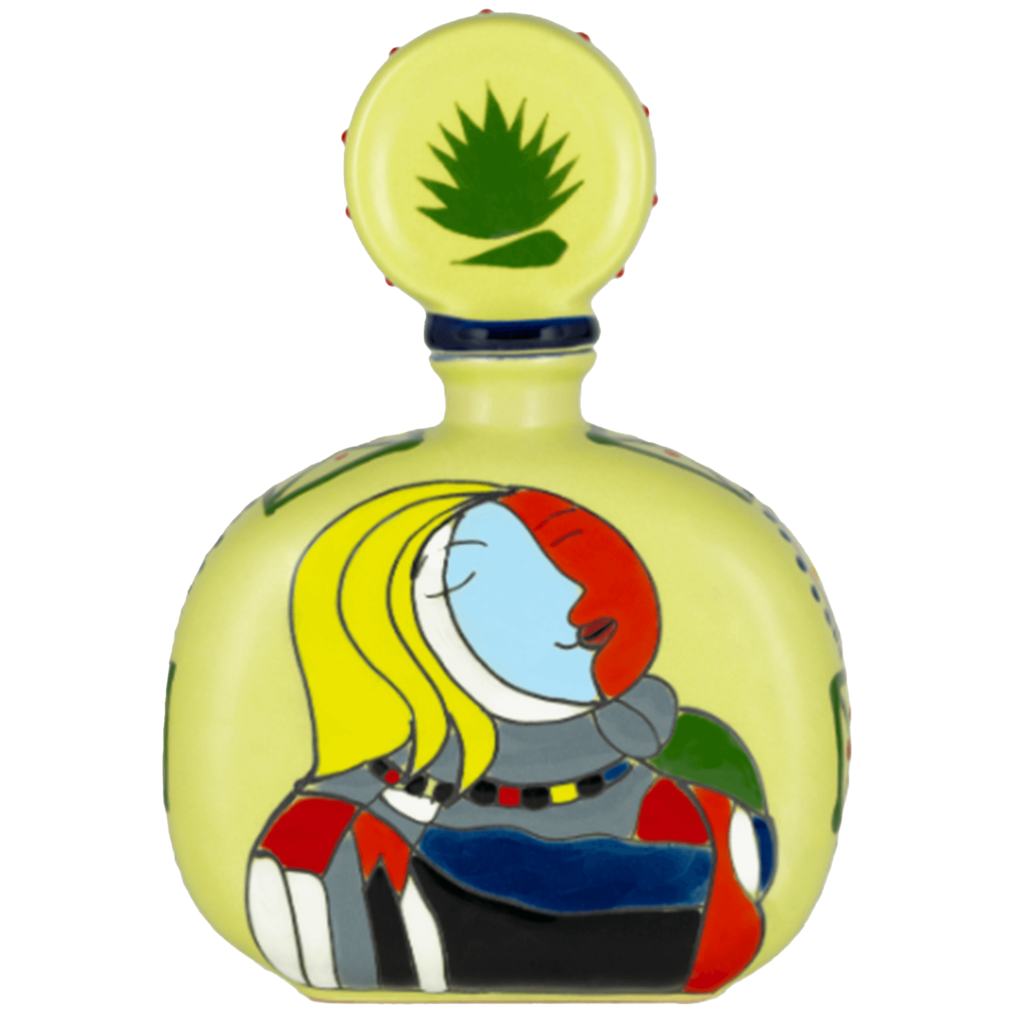 Hand-painted Añejo Green Tequila bottle from the Azulejos Masterpiece Collection, showcasing artistic design and craftsmanship.