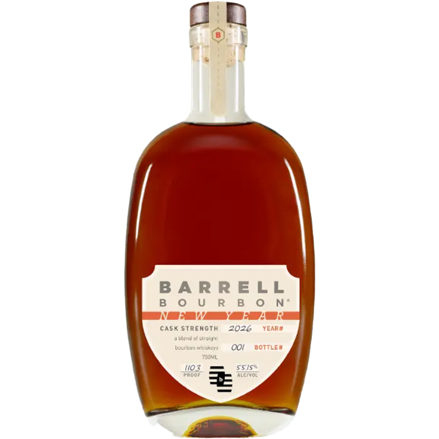 Barrell Bourbon 2026 limited edition bottle showcasing cask strength whiskey with a rich amber color.
