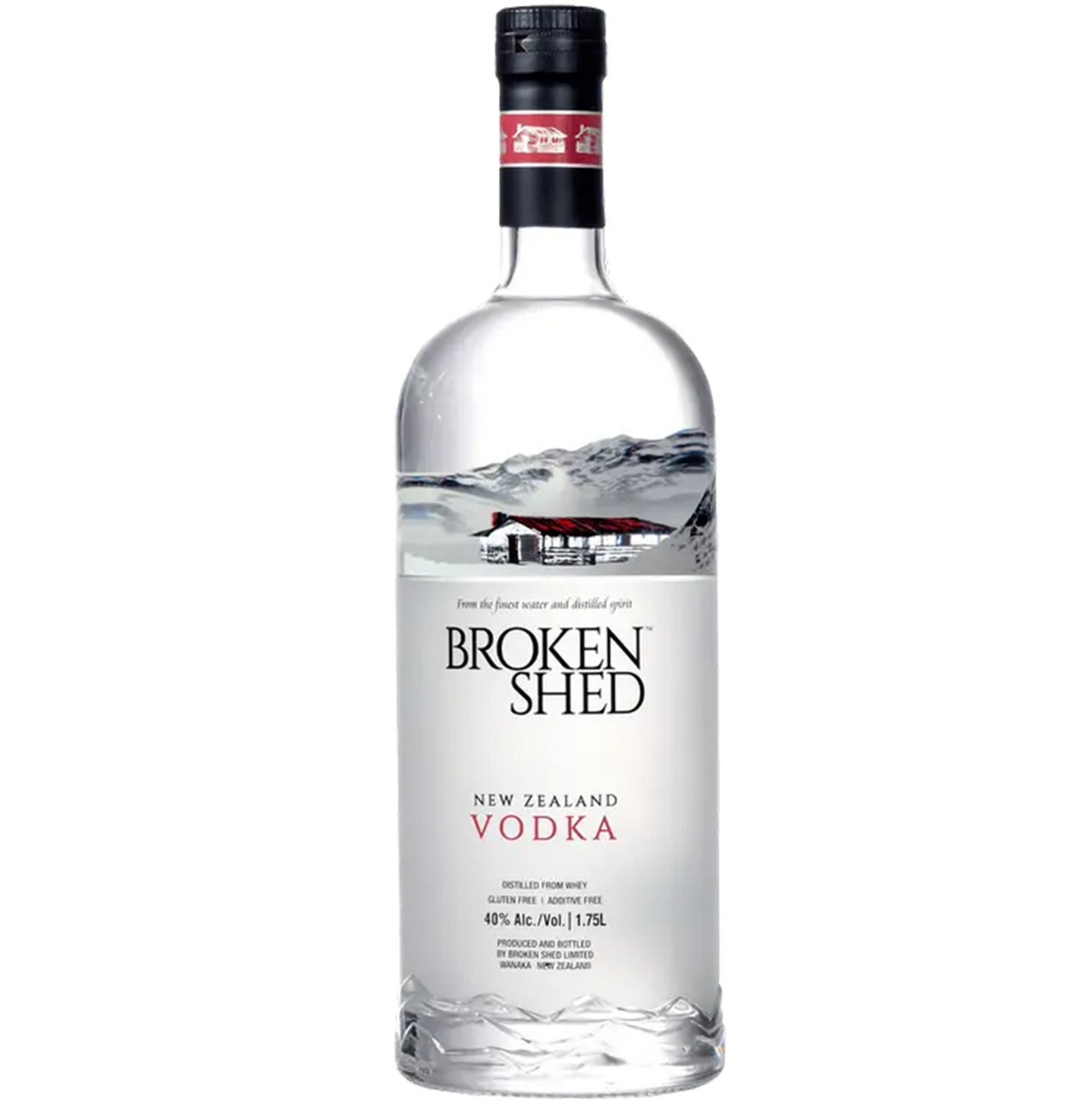 Broken Shed Vodka 1.75L bottle, crafted in New Zealand with pure mountain mineral water.