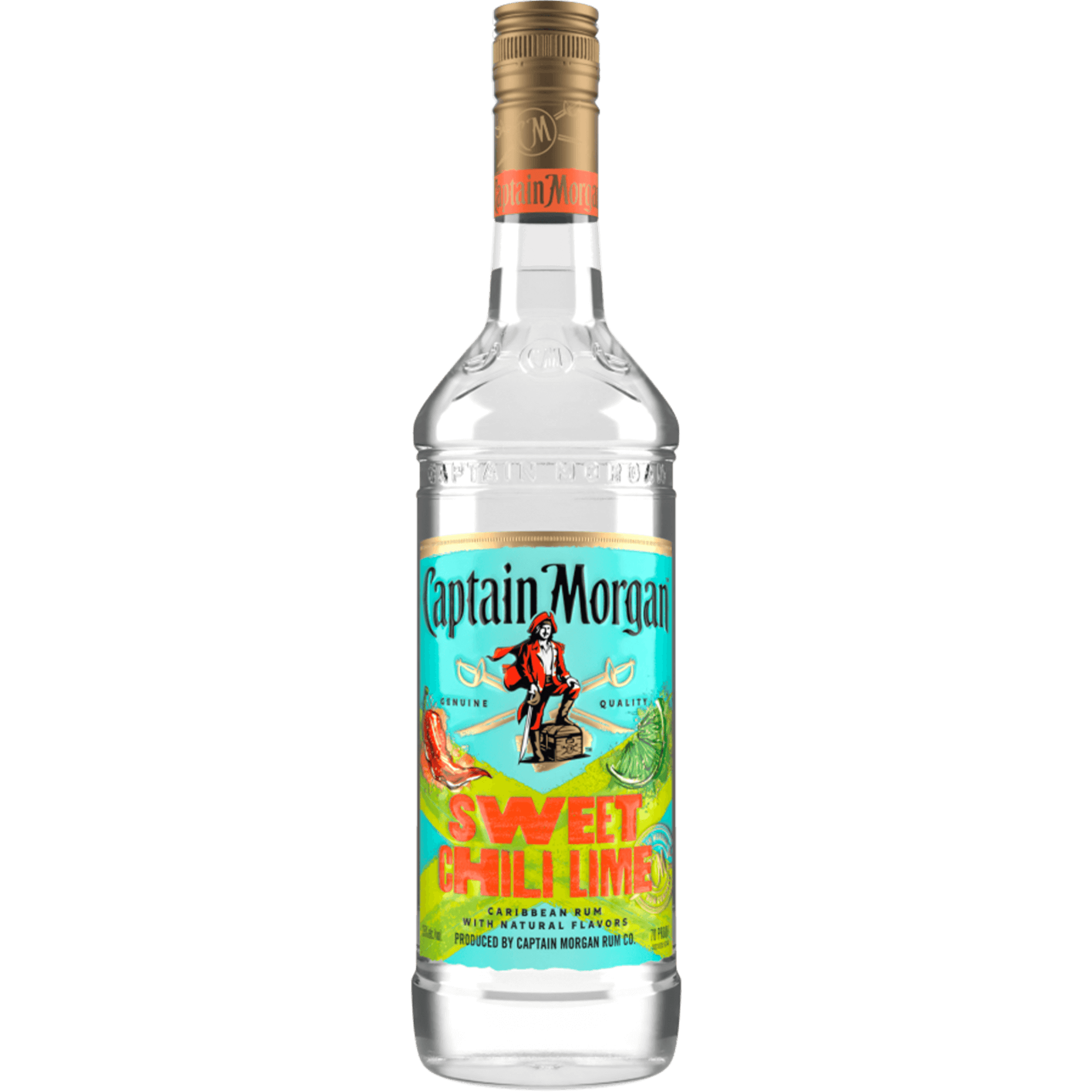 Captain Morgan Sweet Chili Lime Rum bottle featuring vibrant label and fresh citrus design.