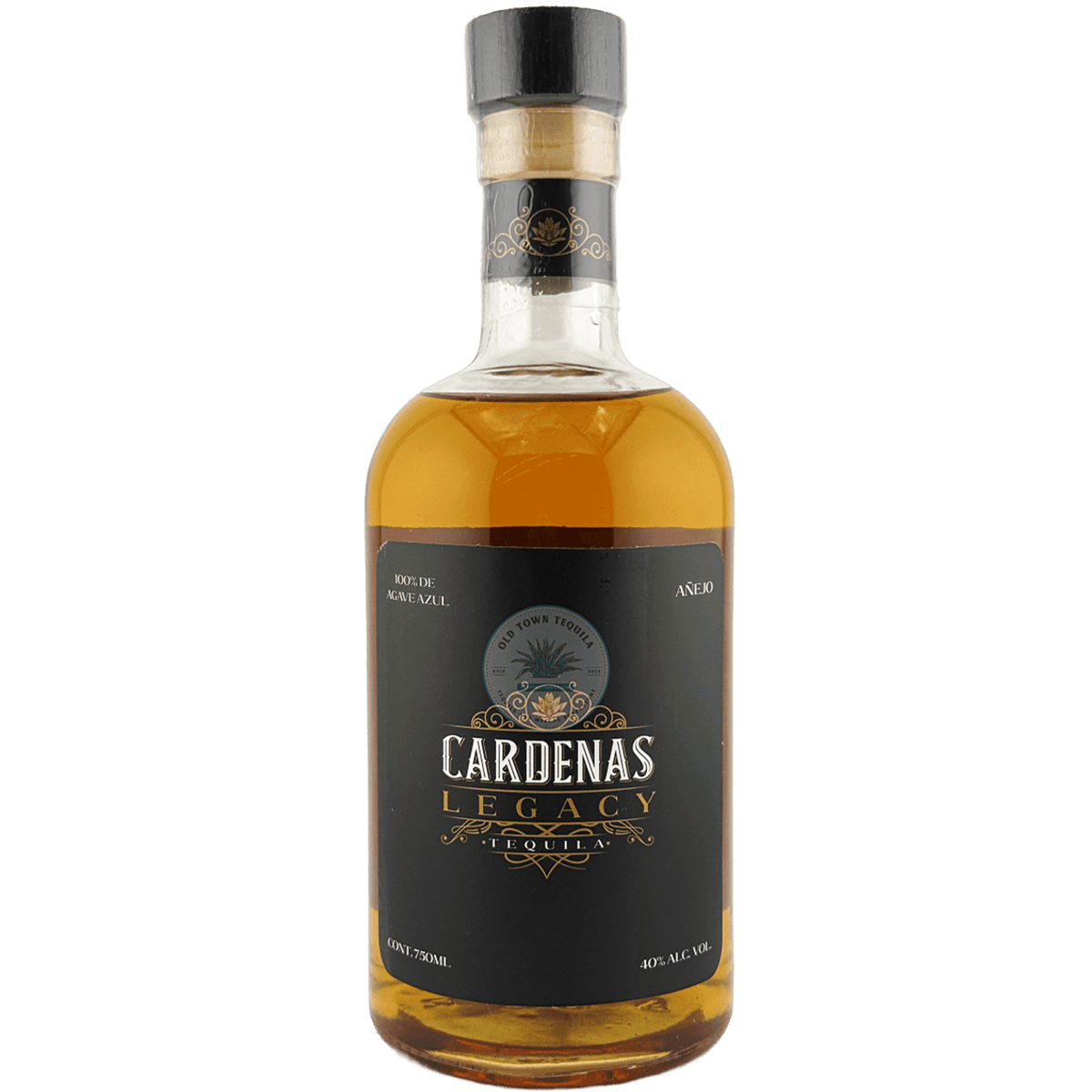 Cardenas Legacy Añejo Tequila bottle showcasing its rich amber color and premium artisanal craftsmanship.