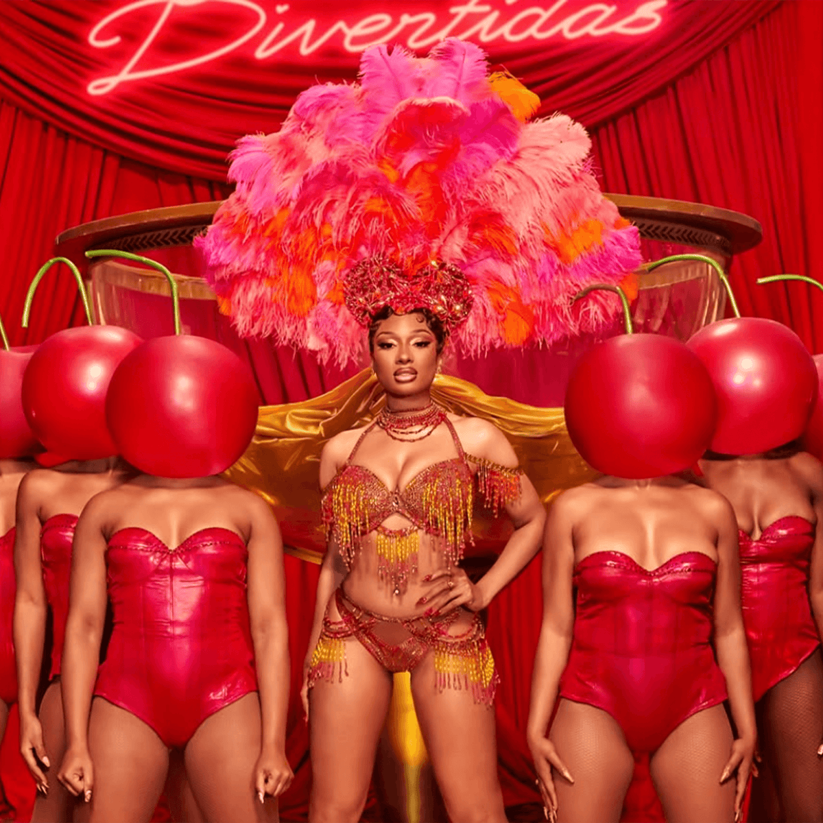 Chicas Divertidas Reposado tequila promotional image featuring vibrant costumes and bold colors.