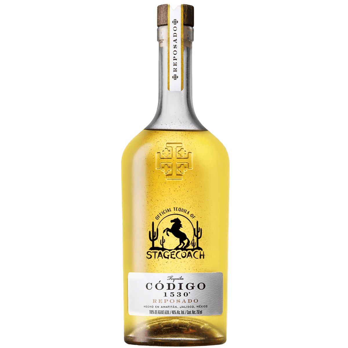 Código 1530 'STAGECOACH' Reposado Tequila bottle showcasing its distinct label and golden color.