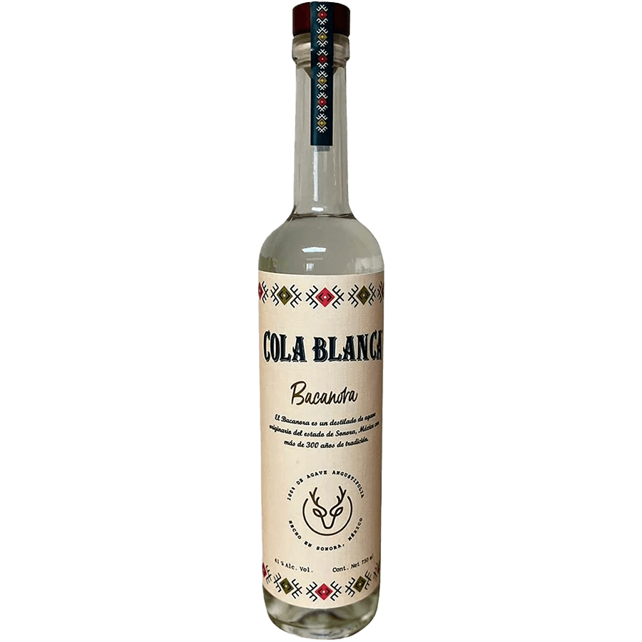 Bottle of Cola Blanca Bacanora, handcrafted Mexican spirit with earthy notes and smoky character, highlighting Sonora's heritage.