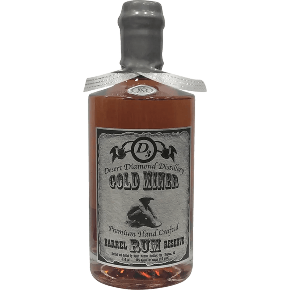 Desert Diamond Gold Miner Platinum Rum bottle showcasing premium hand-crafted rum from Arizona's Desert Diamond Distillery.