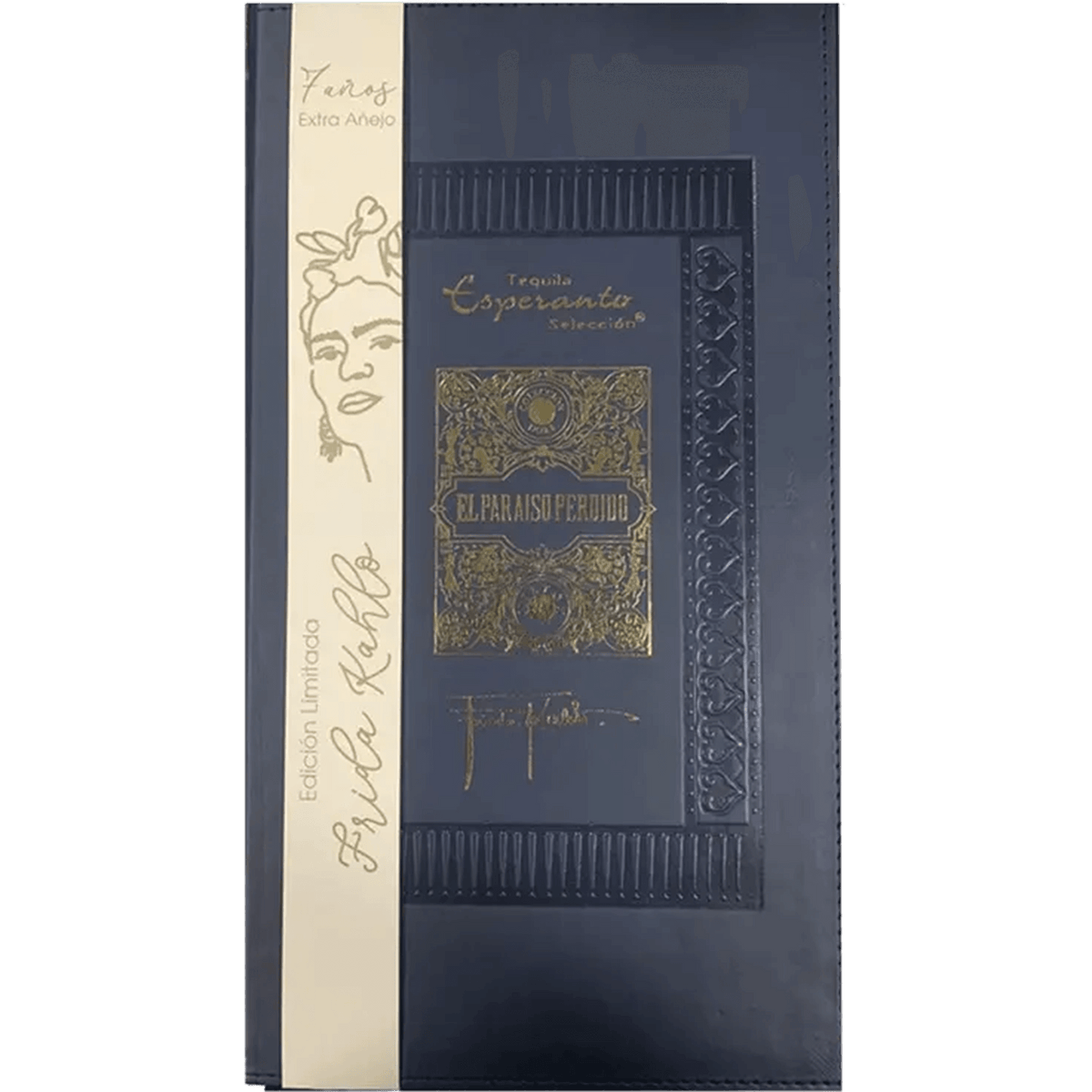 Elegant packaging of Esperanto Frida Kahlo El Paraiso Perdido Extra Añejo Tequila, showcasing art and heritage.