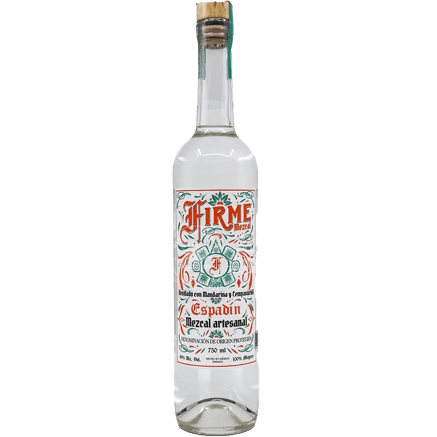 Firme Mezcal Joven Espadín bottle showcasing vibrant label and traditional craftsmanship, crafted in Oaxaca.