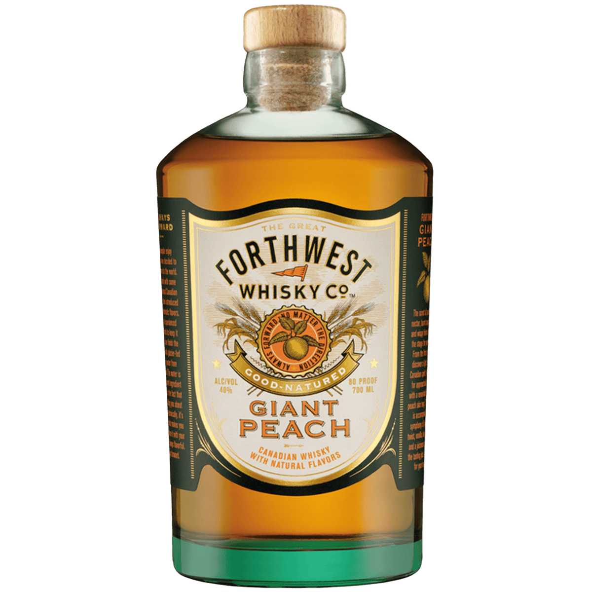 Forthwest Giant Peach Whisky bottle 700ml with vibrant label showcasing peach and oak flavors.