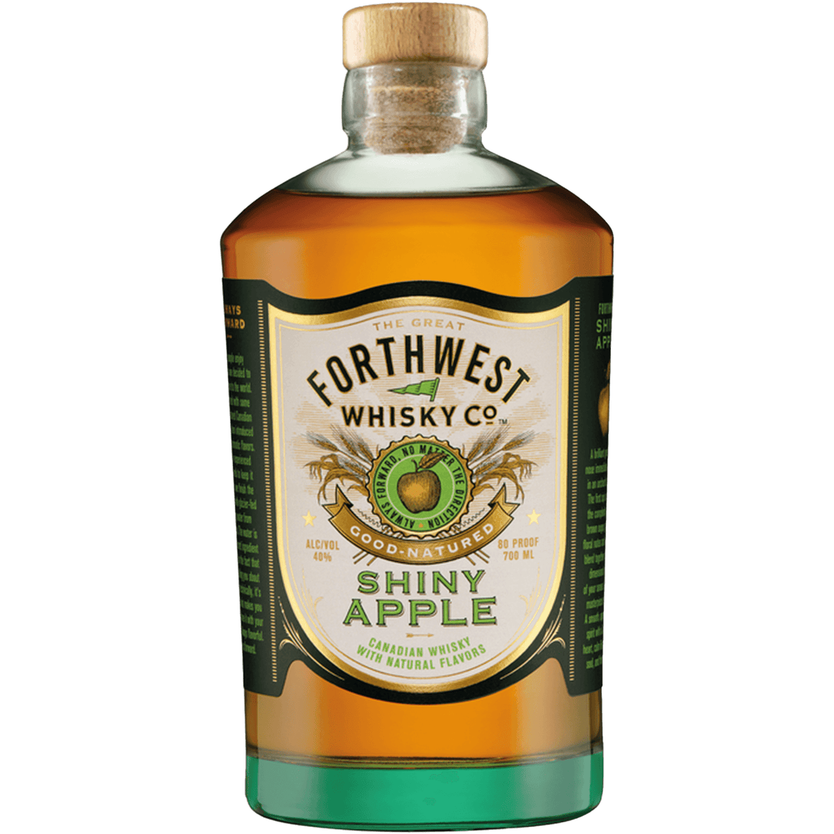 Forthwest Shiny Apple Whisky 700ml bottle with green apple label and natural flavors.