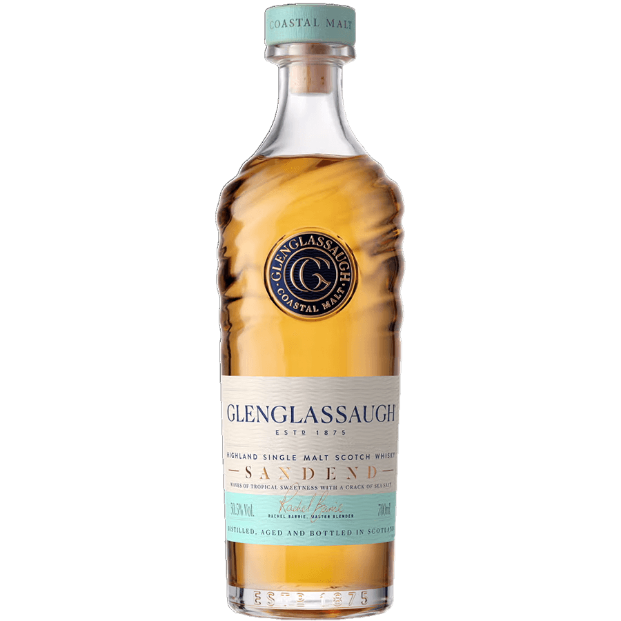 Glenglassaugh Sandend Single Malt Scotch Whisky bottle showcasing its tropical flavors and coastal origins.