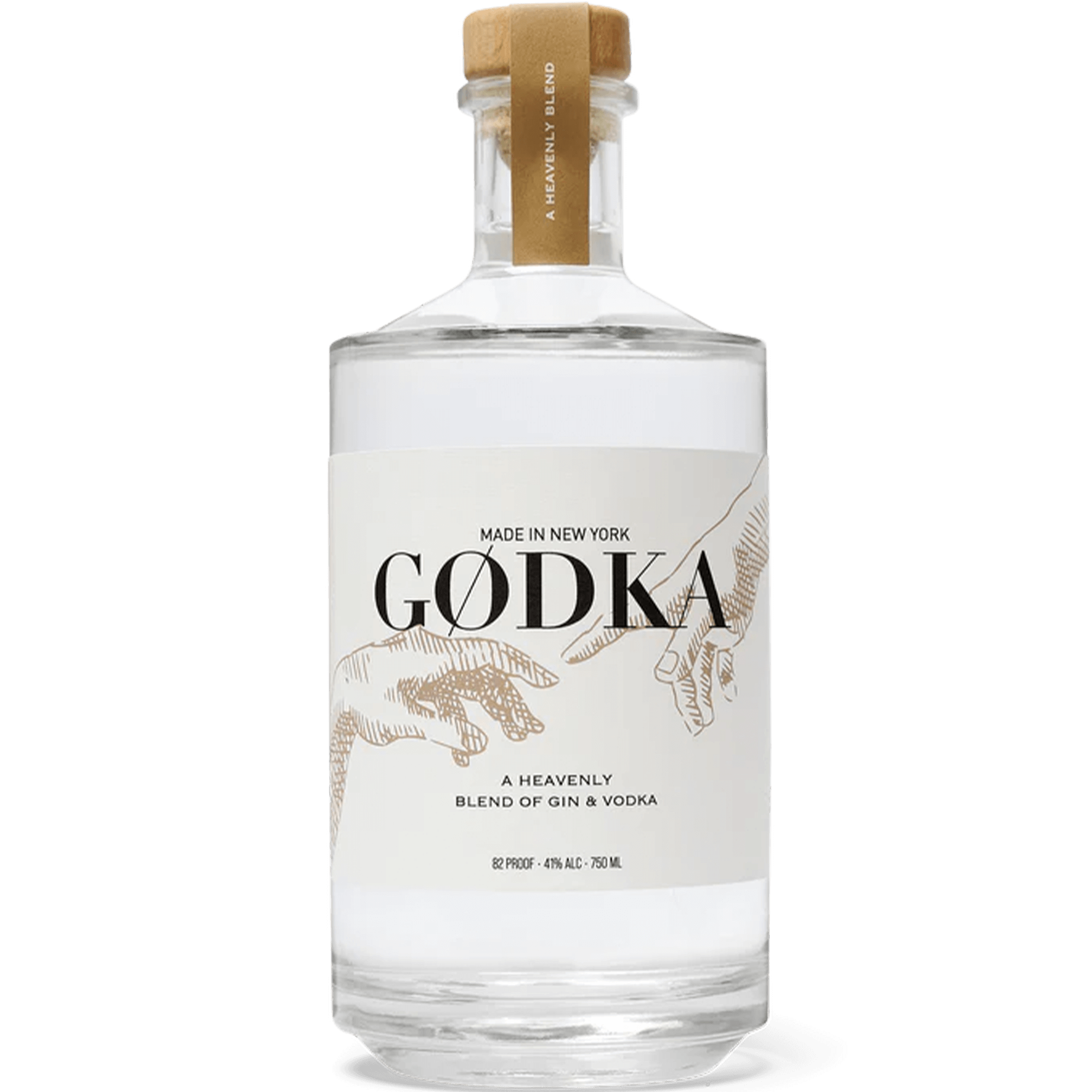 GODKA bottle featuring a blend of gin and vodka with elegant label and cork top, crafted in New York.