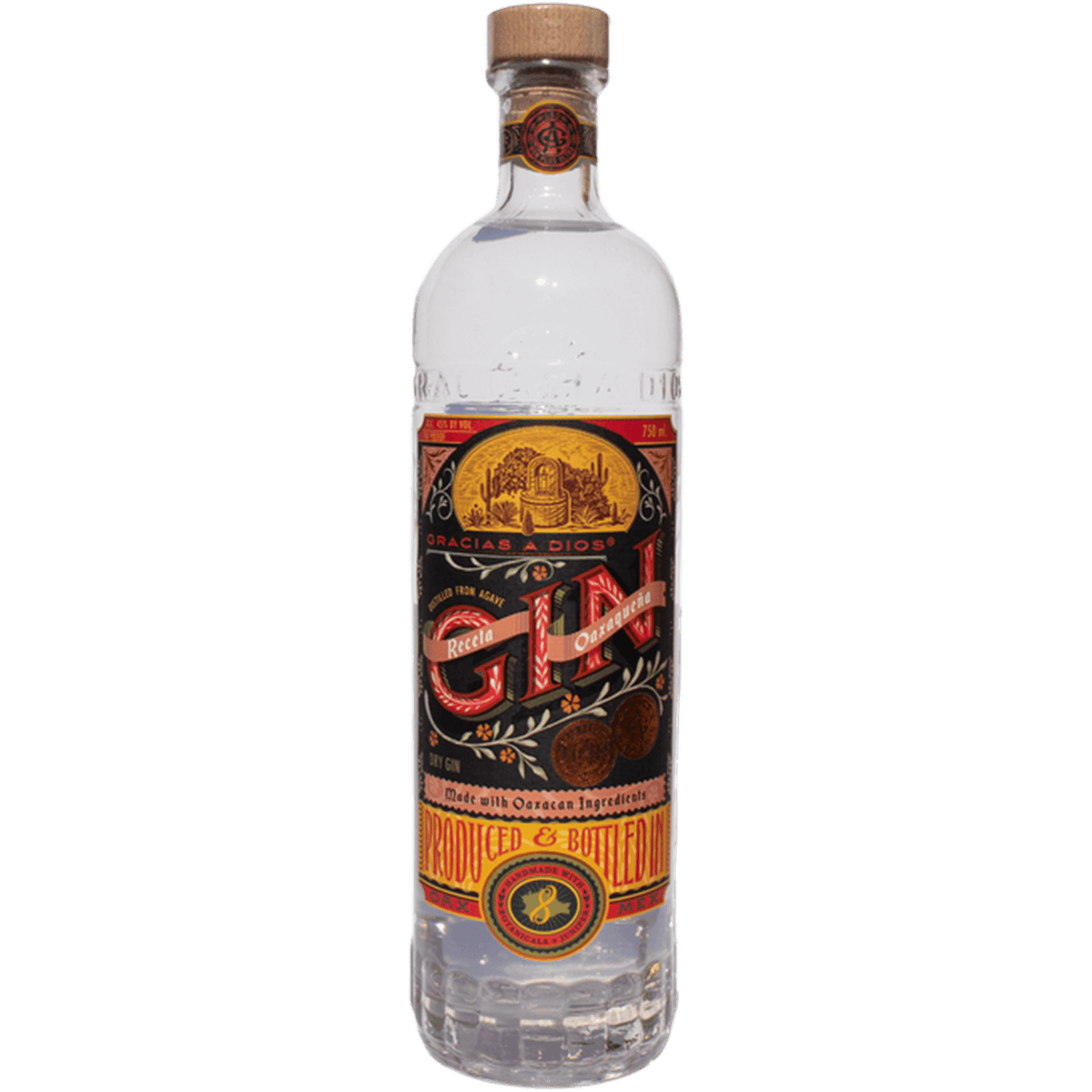 Gracias A Dios Oaxacan Recipe Gin bottle showcasing local ingredients, featuring avocado leaves and juniper.