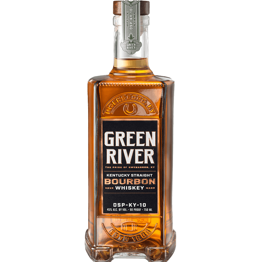 Green River Full Proof Kentucky Straight Bourbon bottle showcasing rich amber color and 90 proof whiskey.