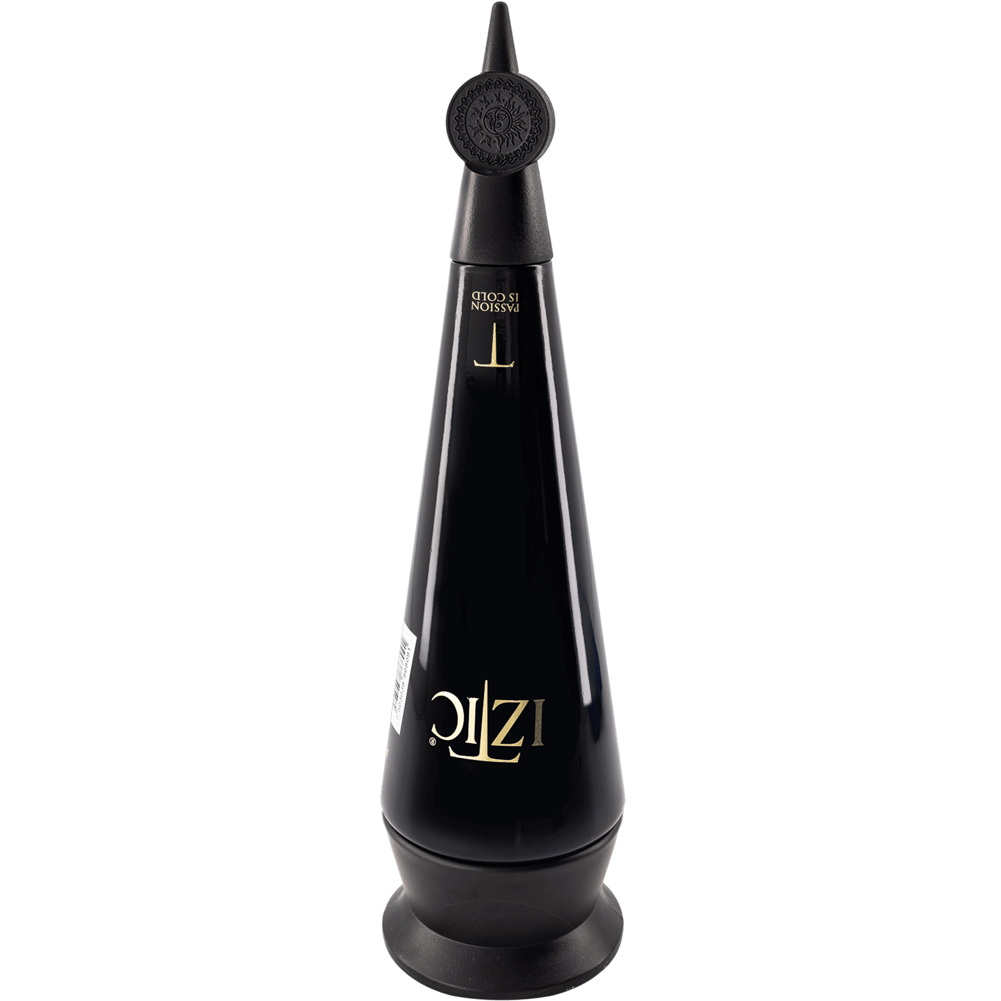 Iztic Extra Añejo Tequila bottle featuring obsidian spear cap design, deep amber color, 700ml size.