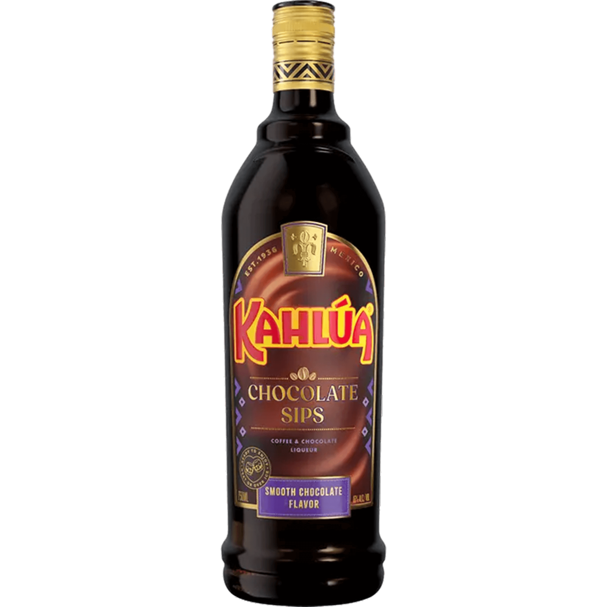 Kahlúa Chocolate Sips liqueur bottle showcasing rich chocolate and coffee flavor, perfect for indulgent drinks.